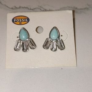 Fossil Crystal and Turquoise Earrings
